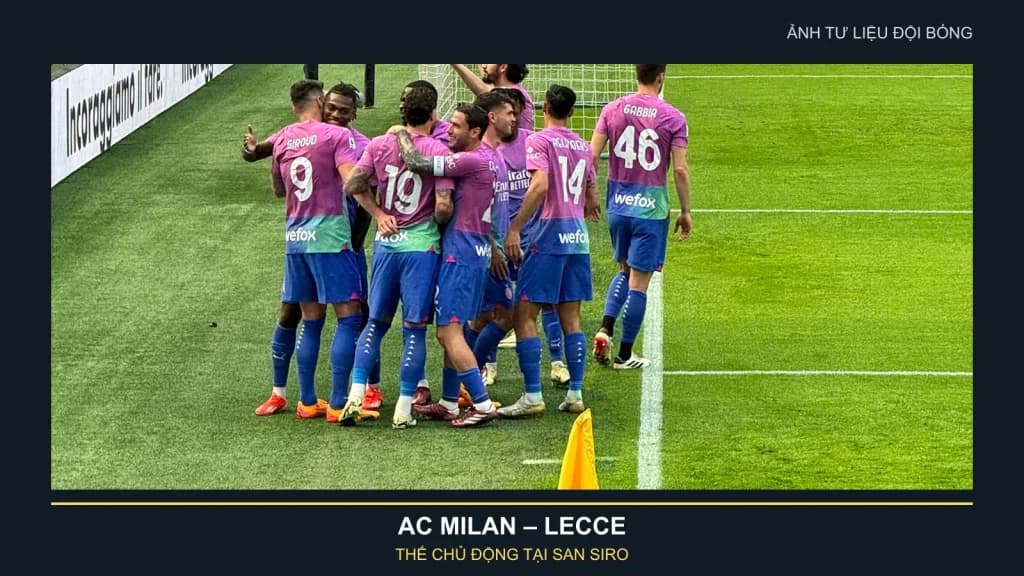 Ảnh tư liệu cầu thủ AC Milan trong trận gặp Lecce năm 2024
